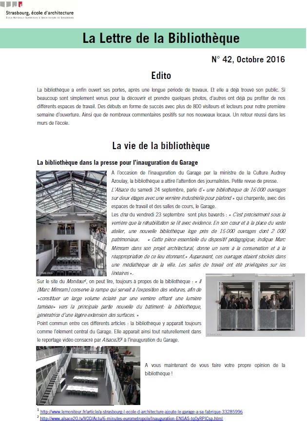 ENSAS - Lettre de la bibliothèque n°42